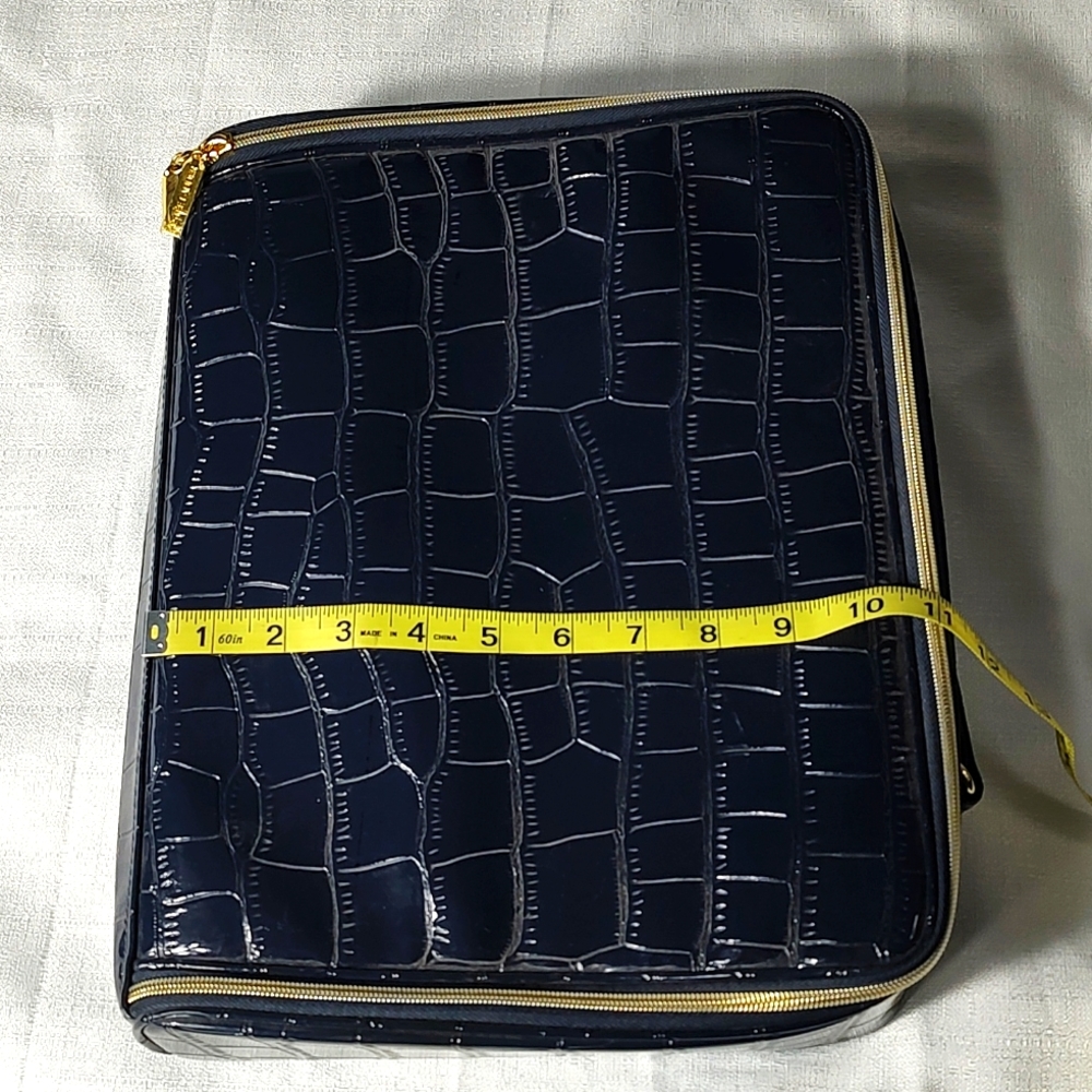 Estee Lauder Flat Dark Navy Blue Travel Makeup Case with Gold zipper - Picture 12 of 13